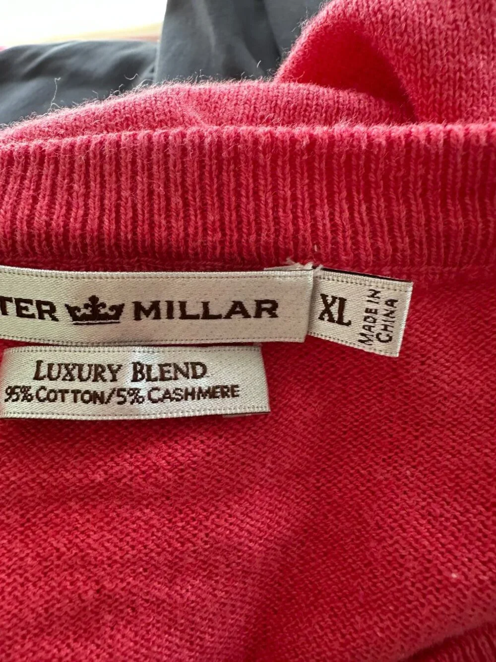 Peter Millar Men's Red Pink V-Neck Long Sleeve Sweater Cotton Cashmere Size XL
